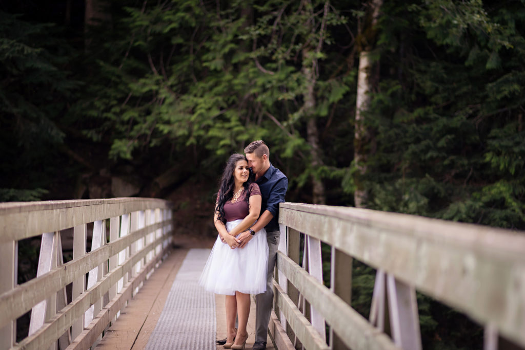 Engagement photo on bridge
