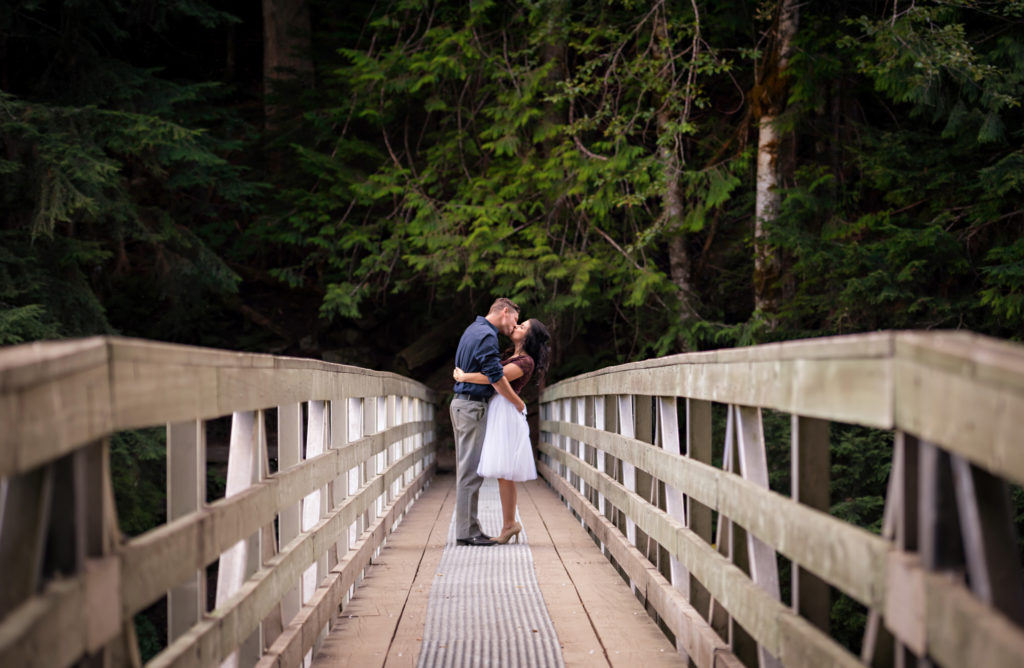 Engagement photo on bridge
